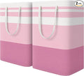 HomeHacks 2 Pack Large Laundry Baskets, Waterproof, Freestanding Laundry Hampers, Collapsible Clothes Hamper with Reinforced Handles in Laundry, College Dorm, Bathroom, Bedroom (Pink, 75Lx2)