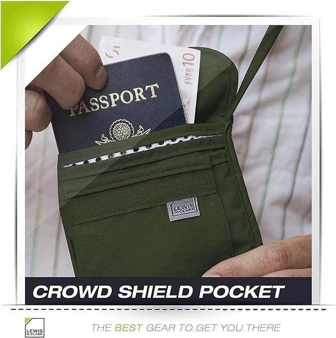 Lewis N. Clark Men's RFID Blocking Stash Wallet, Travel Neck Pouch Passport Holder for Women & Men, Olive, One Size