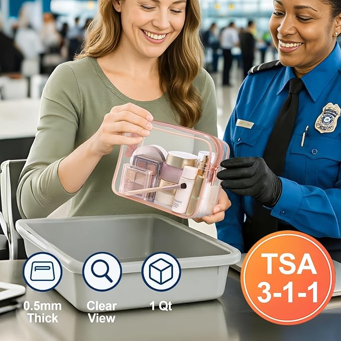 PACKISM TSA Approved Toiletry Bag - Clear Makeup Bags in 2 Size, Durable with Supporting Frame, Perfect for Travel Essentials, Carry-on Airport Airline Compliant Bag, White