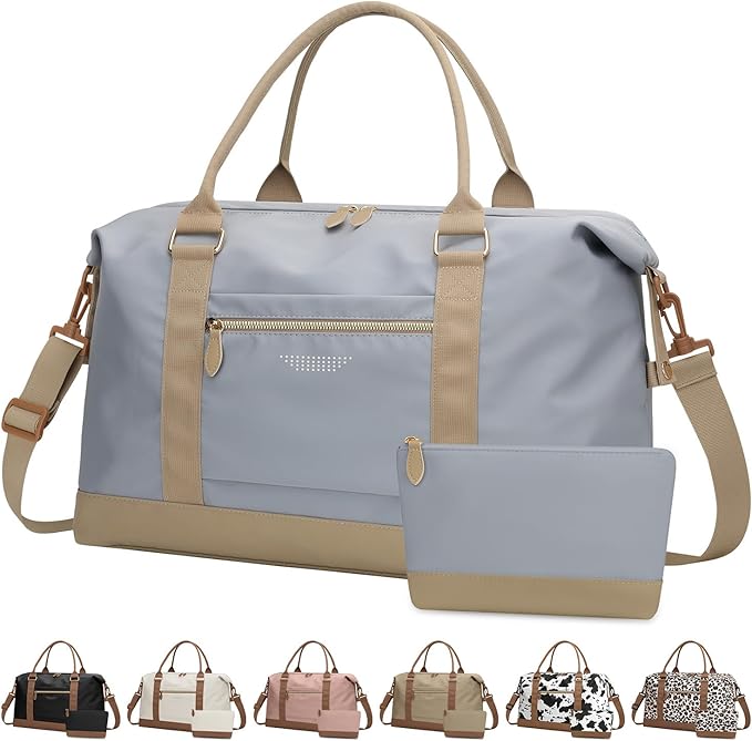 Travel Duffle Bag for Women, Weekender Bags,Hospital Bag for Labor Delivery,Lightweight Tote Duffel Overnight Bag with Luggage Sleeve,Airplane Travel Bags with Toiletry Bag,Large,Light Blue