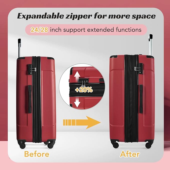 Merax 28 Inch Checked-Large Luggage with Wheels Aluminum Alloy Corner Hard Shell Suitcase TSA Luggage Suitcases for Travel Woman Men(Red)