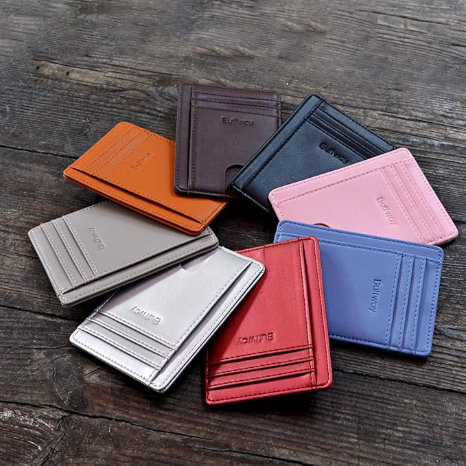 Buffway Slim Minimalist Front Pocket RFID Blocking Leather Wallets for Men and Women - Sand Silver