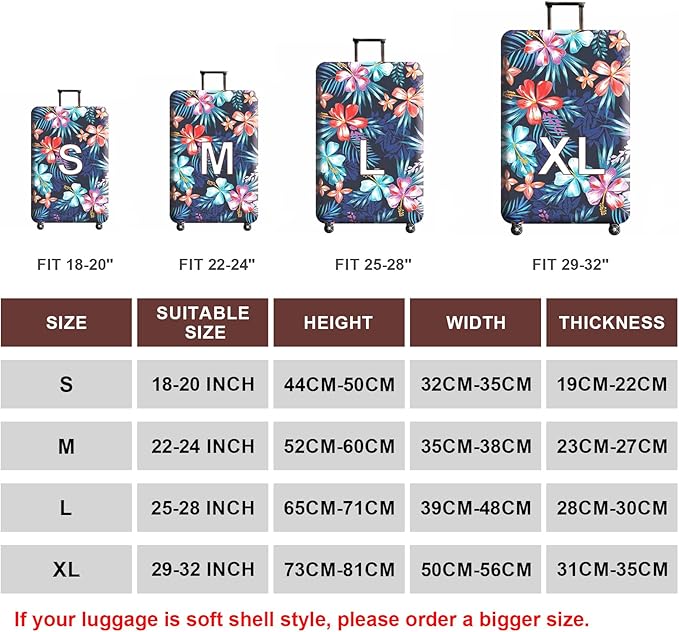 WUJIAONIAO Travel Luggage Cover Baggage Suitcase Cover Protector Skins 18-32 Inch (Flower, S (for 18-20 inch luggage))