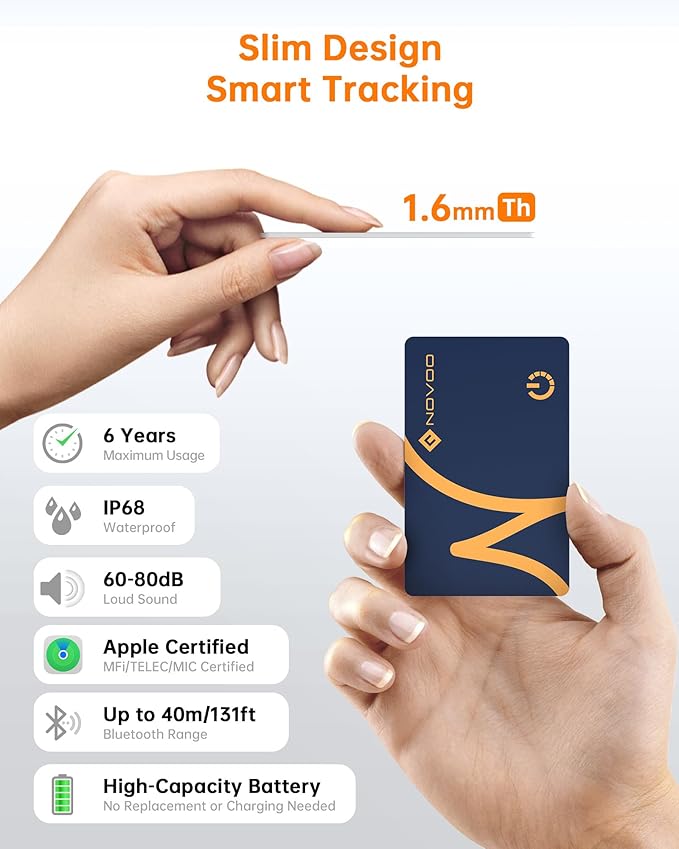 NOVOO SmartCard Air Locator Tag, iOS Only Bluetooth Tracker with Apple Find My, Slim Wallet Finder for iPhone, 6-Year Battery, Waterproof GPS Key Finder for Bags, Passport, 1 Pack (BL)