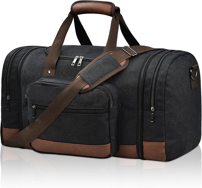 Litvyak Duffle Bag for Travel, 50L Canvas Travel Duffel Bags Overnight Weekend Gym Carry On Luggage Bag for Men & Women(Black)