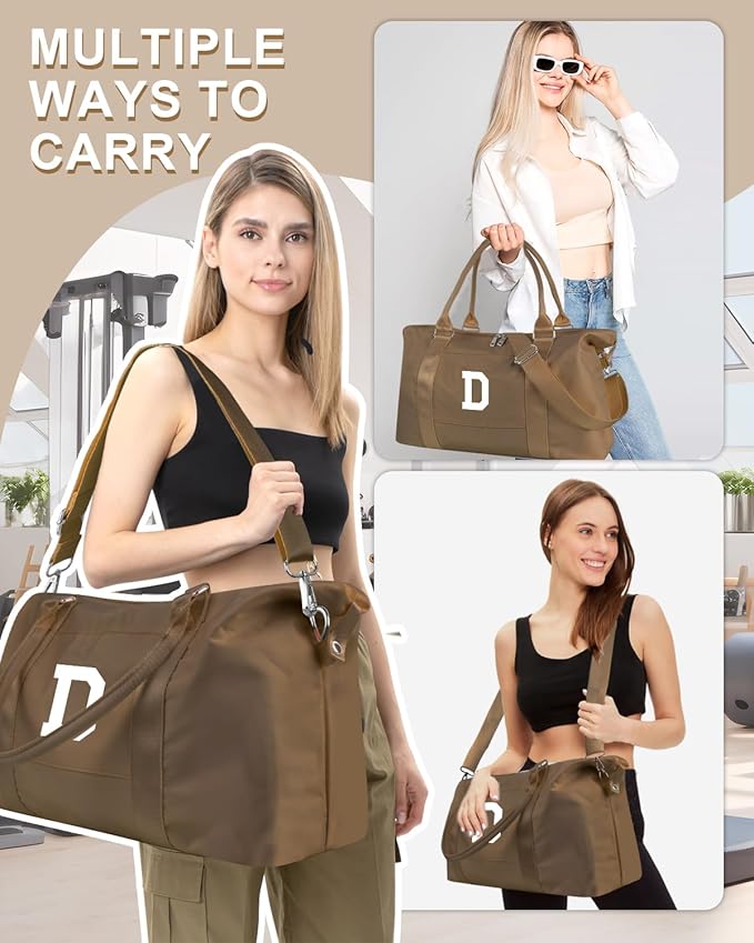 Birthday Graduation Gifts for Daughter,Initial Travel Duffel Bag Sports Gym Bag for Girls Teen Kids Birthday Gifts,Personalized Weekender Bag Carry On Tote Bags Cute Overnight Bag for Women(Brown, D)