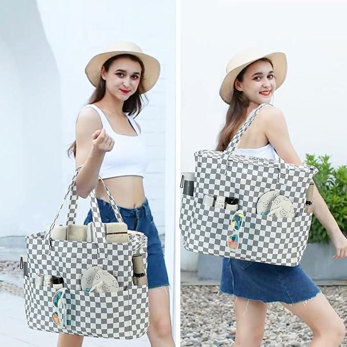 Waterproof Beach Tote Pool Bags for Women Ladies Extra Large Gym Tote Carry On Bag With Wet Compartment for Weekender Travel