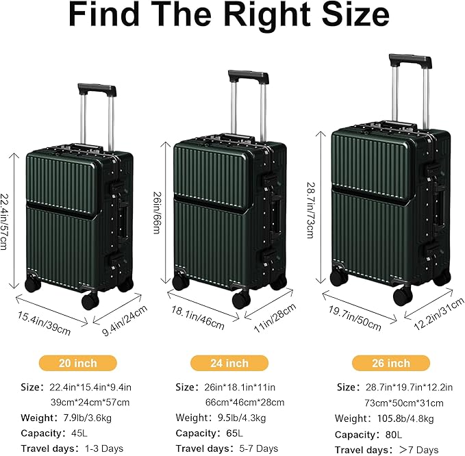 Zipperless Luggage, Polycarbonate Aluminum Hard Shell, Expandable Carry-On Suitcase with Spinner Wheels, Hard Shell Suitcase, 20 Inch Cabin