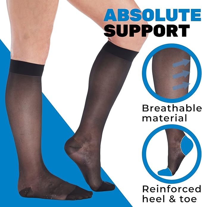 (3 Pairs - Closed Toe) Made in USA - Sheer Compression Stockings for Women 15-20mmHg - Womens Compression Socks for Circulation during Travel, Airplane, Sport, Athletic - Black, X-Large - A101BL4-3