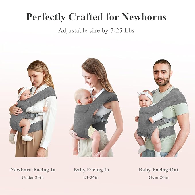 Newborn Carrier, Cozy Baby Carrier, Ergonomic Cross-Back Wrap, Hands-Free with Supportive Comfort, Light Grey