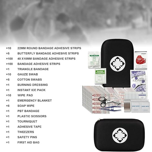 279PCS Small Travel First Aid Kit Supplies for Business, First Aid Emergency Set Backpacking Essentials Items Trauma Survival Kits for Outdoor Adventure, Black AMORNING