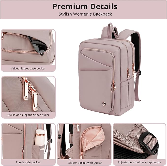 Swissdigital Design Laptop Backpack For Women,College Bookbags With USB Charging Port,Cute Computer Backpacks For Work Business,Pink | KATY ROSE