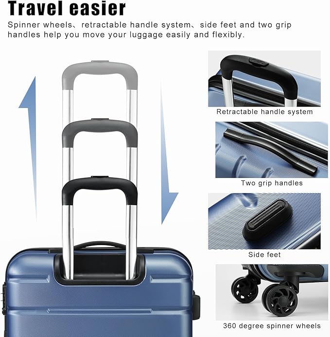 Coolife Luggage Suitcase Carry-on Spinner TSA Lock USB Port Expandable (only 28’’) Lightweight Hardside Luggage (Purple, 3 piece set)