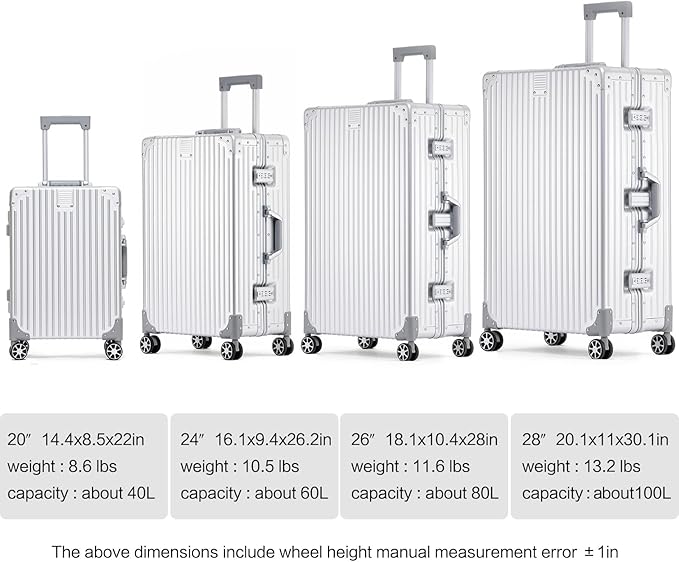 Metal All Aluminum Carry-on Luggage TSA Customs Lock Zipperless Silent Rotary Wheel Business Suitcase Aluminum Frame Set (dark green, 26 '')