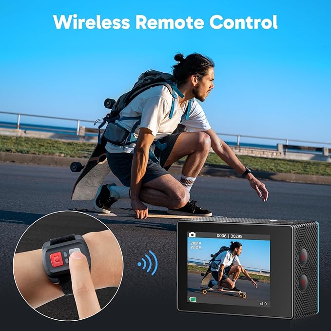 AKASO EK7000 4K30FPS 20MP WiFi Action Camera with EIS Ultra HD 131FT Waterproof Underwater Camera Remote Control 4X Zoom Support External Microphone