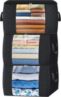Fab totes 24 Gallons Clothes Storage, Foldable Thick Fabric Blanket Storage Bags, Containers for Organizing Bedroom, Closet, Clothing, Comforter, Organization with Handle (3 Pack,Black)