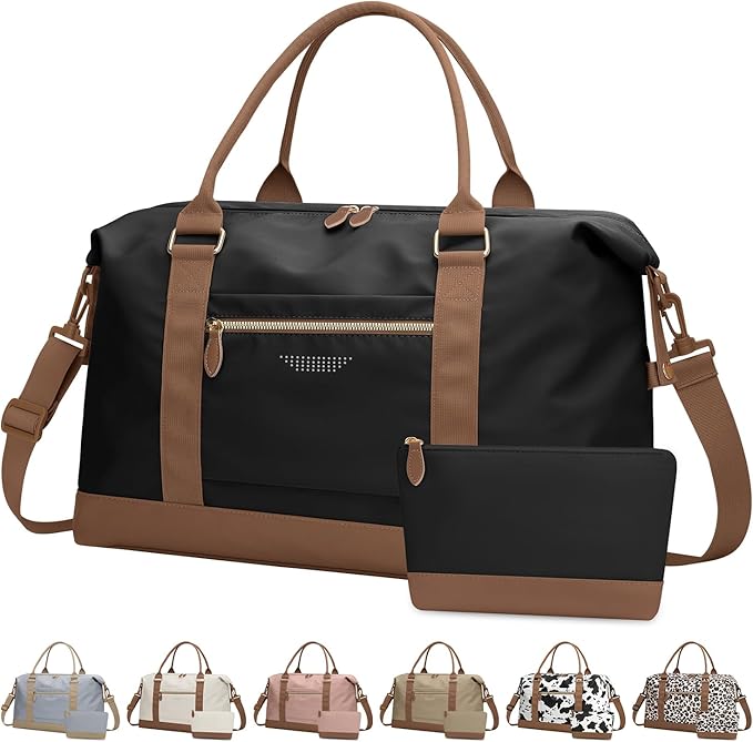 Travel Duffle Bag for Women, Weekender Bags, Hospital Bag for Labor Delivery, Lightweight Tote Duffel Overnight Bag with Luggage Sleeve, Airplane Travel Bags with Toiletry Bag,X-Large,Black