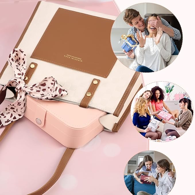 Travel Jewelry Box, PU leather Small Jewelry Organizer For Female Girls, double layer portable mini travel case for storing earrings, rings, necklaces.(pink 2pcs)