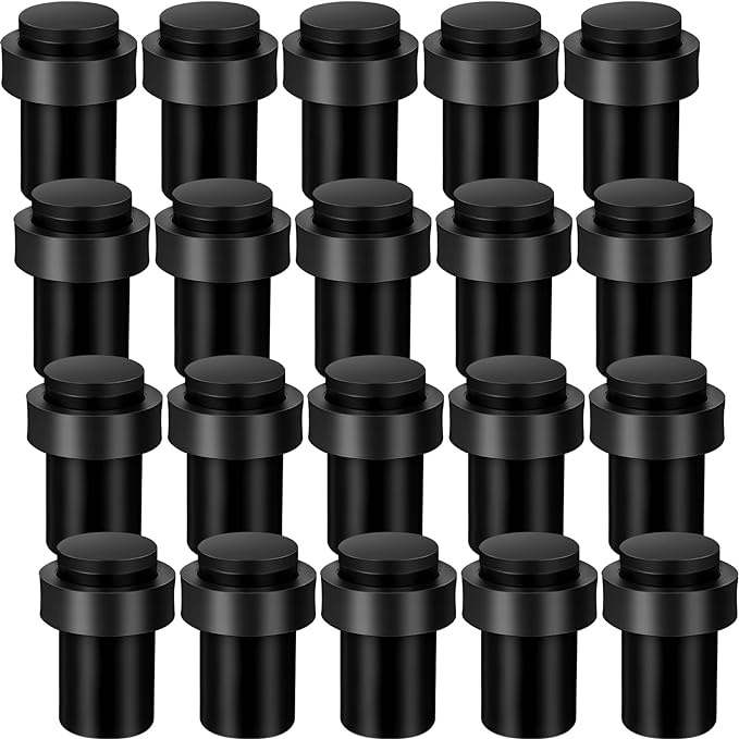 Chumia 20 Pcs Door Stopper Mounted Floor Stops Stainless Steel Cylindrical Stopper Modern Decorative Rubber Bumper Stops Holder Wall Protector for Bottom or Top of Door (Black)
