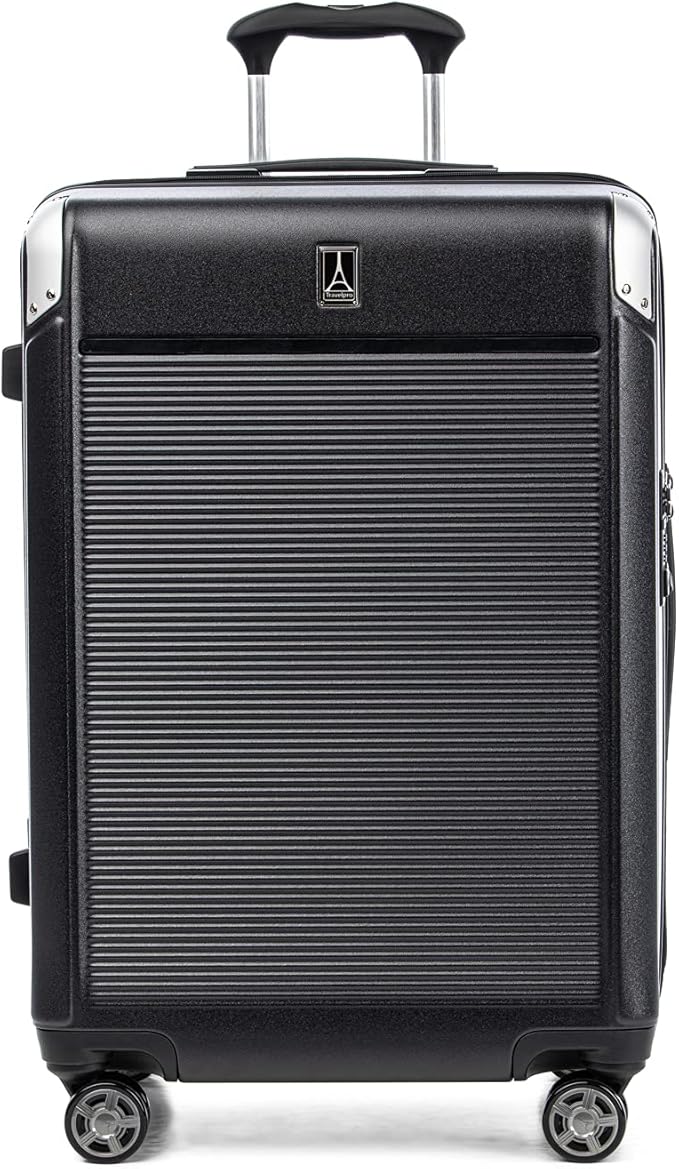 Travelpro Platinum Elite Hardside Expandable Checked Luggage, 8 Wheel Spinner, TSA Lock, Hard Shell Polycarbonate Suitcase, Shadow Black, Checked Medium 25-Inch