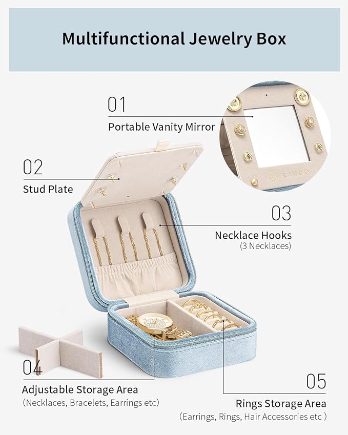 Vlando Travel Essentials for Women Jewelry Box, Travel Accessories for Teen Girl Trendy Stuff, Necklace Organizer Earrings Ring Organizer, Travel Must Have Jewelry Organizer - Letter C, Blue
