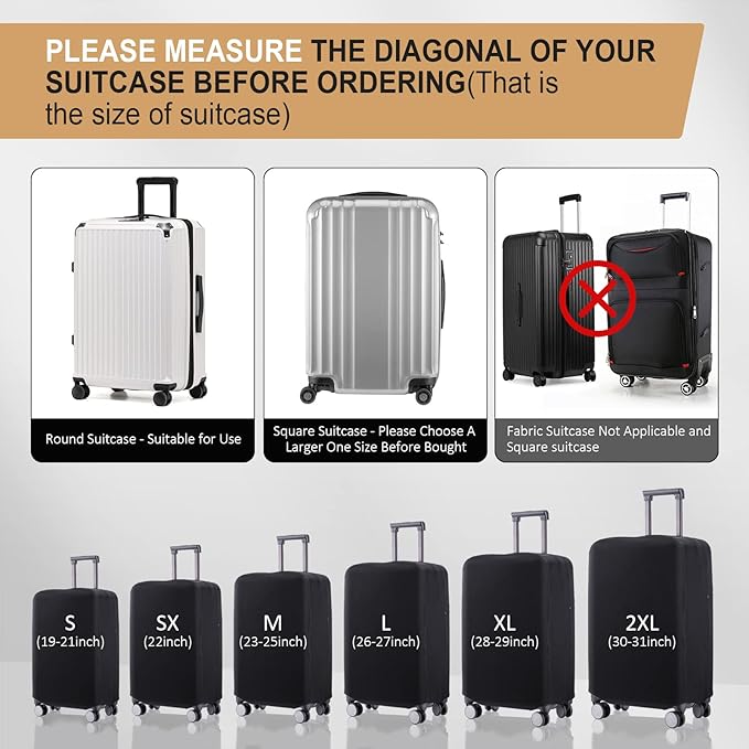 Travel Luggage Cover Suitcase Protector Scratch-Resistant Fit 19-31 Inch Suitcase, Not Included Suitcase (Black, S(19-21inch))