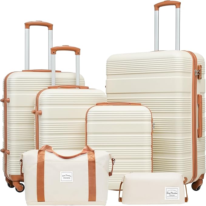 LONG VACATION 6 Piece ABS+PC Hardshell Luggage Set with Spinner Wheels, Lightweight suitcase set with TSA Lock & YKK Zipper