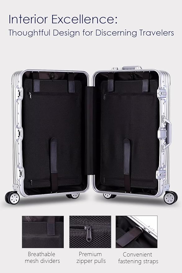 HotWay 24 Inch All Aluminum Checked In Luggage with Wheels, Hard Shell Zipperless Suitcase with TSA Locks, Silver Travel Luggage (22x14x9 Airline Approved)