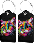 Cat Leather Luggage Tag with Stainless Steel Ring, Fun Name Id Card Cover Travel Bag Tag Set, Suitable for Travel Bag Luggage Women Men 4 PCS