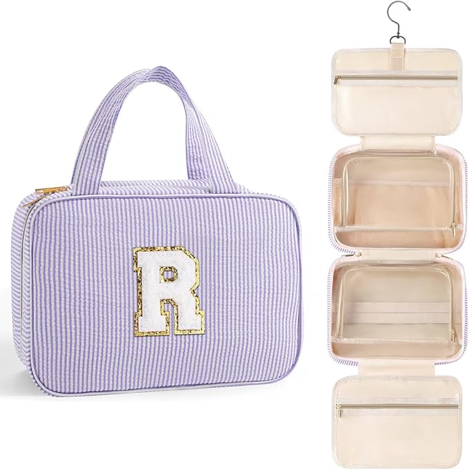 TOPEAST Travel Toiletry Bag Initial Makeup Bag for Teen Girls - Birthday Gifts for 7 8 9 10 11 12 13 14 15 16 17 18 Year Old Girls, Teen Girl Gifts Trendy Stuff - Letter R, Purple