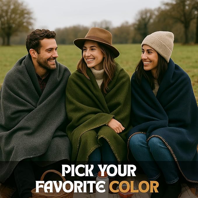Wool Camping Blanket – 70% Wool Heavy-Duty Military Style Throw, Warm & Washable, Fire Retardant Cover for Emergency, Survival & Outdoor Use – Perfect for Camping, Car, Home & Hiking, Olive 62x84