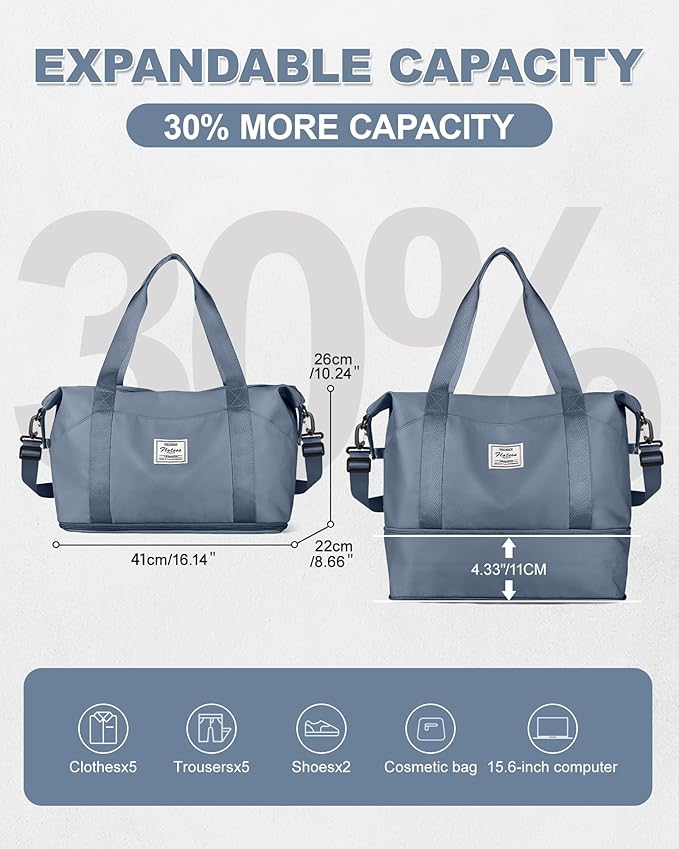 Travel Duffel Bag, Sports Tote Gym Bag, Shoulder Weekender Overnight Bag for Women