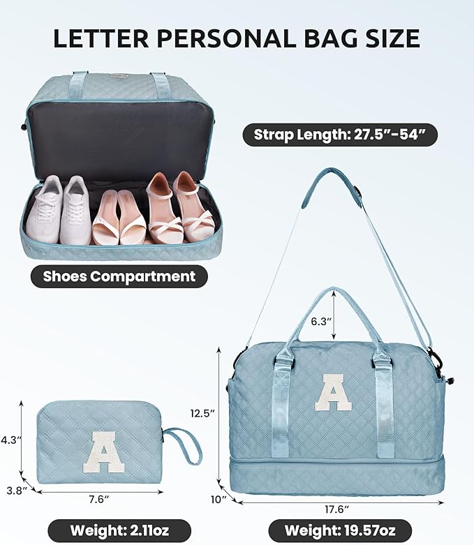 Personalized Gifts-Girls Duffle Bag with Shoe Compartment, Personalized Weekender Bag, Monogram Overnight Bag, Letter Travel Bag with Makeup Bag，Birthday Gift For Women Girl (Letter L)