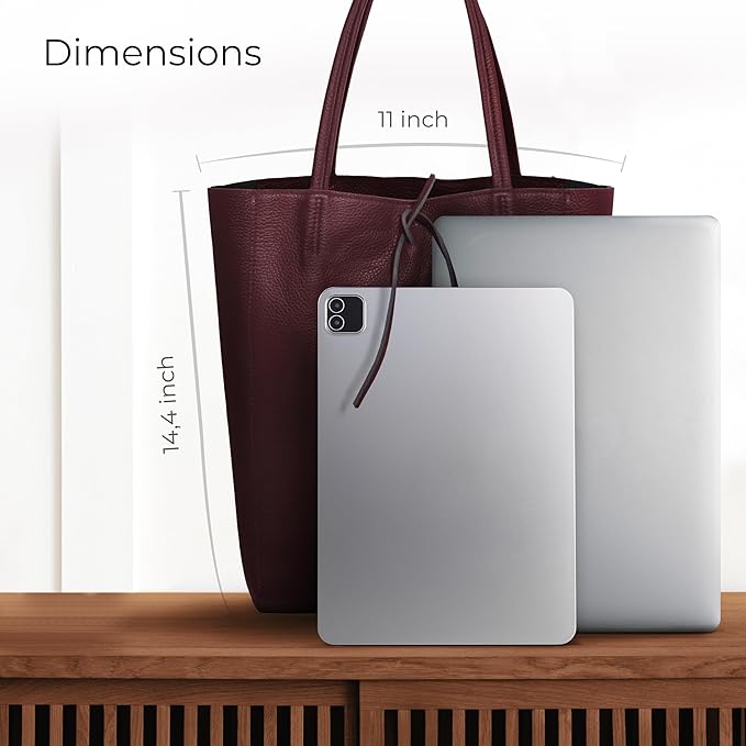 Italian Calf Leather Tote for Women with Zipper, Inner Pocket & Flat Base | Soft Unlined Shopper for Work & Travel