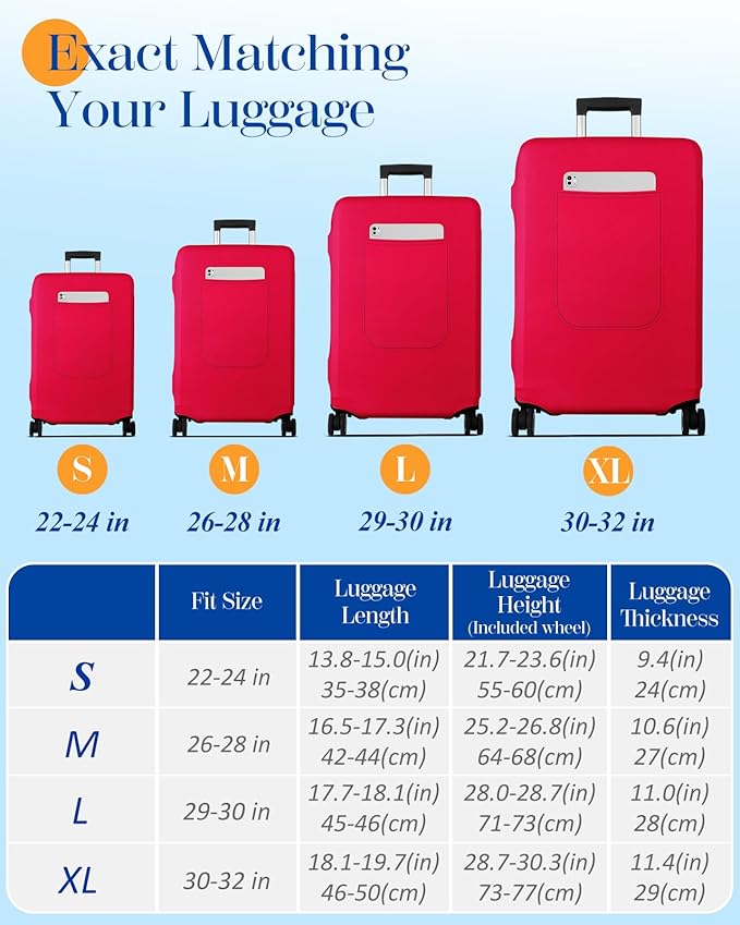 Slohif Luggage Cover for Suitcase Tsa Approved Protector - Luggage Sleeve Suit Case Cover Travel Stretch Large Baggage Case Protective Washable Fit 26-28 Inch Wine Red