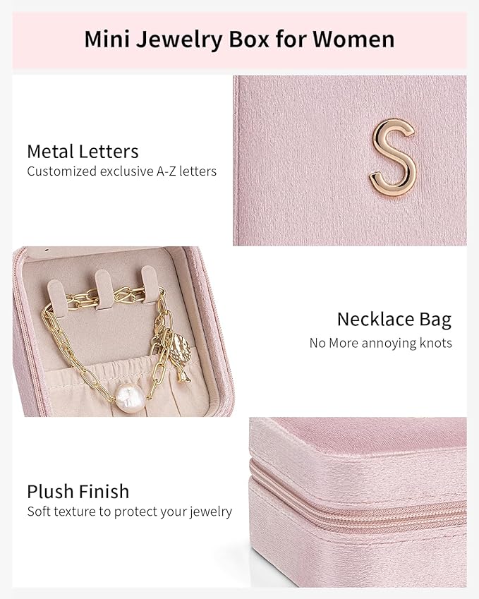 Vlando Preppy Stuff for Teen Girls, Girls Jewelry Box, Teen Girl Chid Gifts Trendy Stuff, Monogrammed Gifts Travel Jewelry Case, Gifts for Teen Girls, Things for Teen Girls - Letter B, Pink