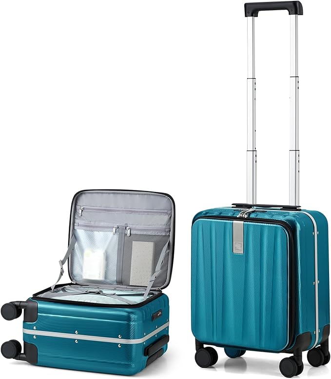 Hanke 16 Inch Underseat Carry On Luggage with Wheels,Small Hard Shell Suitcases for Weekender,Top Opening Tsa Approved Lightweight Travel Luggage Suitcase Christmas Gifts for Birthday，Caribbean Blue.