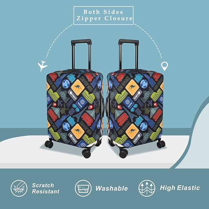 Explore Land Travel Luggage Cover Suitcase Protector Fits 18-22 Inch Case (Bon Voyage, S)