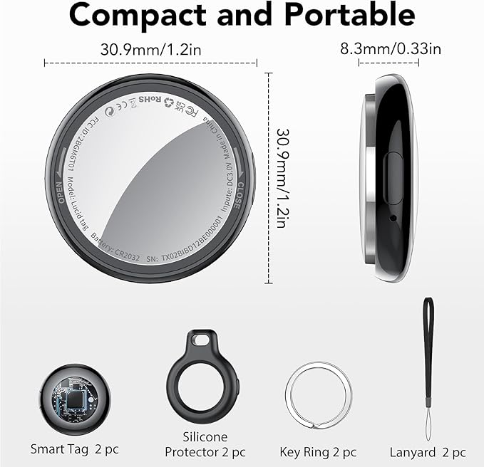 2025 New [Apple MFi Certified] (iOS Only) Air Tracker Tags-2 Pack, Bluetooth Tracker for Apple Find My, Replaceable Battery, Key Finder and Item Locator Smart Tag for Keys, Bags, Luggage, Pets, Wallet