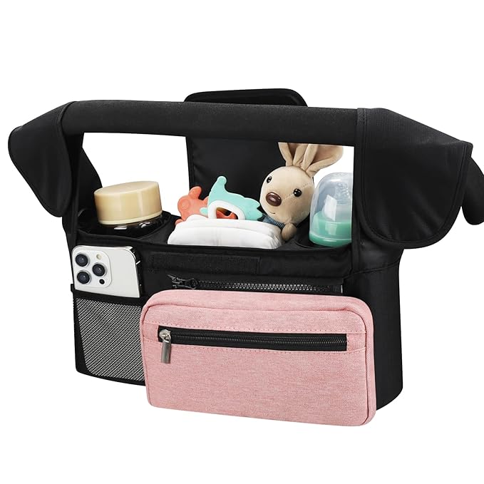 Accmor Universal Stroller Organizer with Insulated Cup Holder Detachable Phone Bag and Shoulder Strap,Stroller Bag Caddy Organizer Fits for Uppababy, Baby Jogger, Britax Strollers