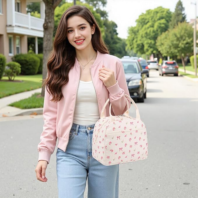 Bluboon Lunch Bag for Women Men Cute Corduroy Lunch Tote Bags Reusable Insulated Lunch Box Large Capacity Reusable Insulated Cooler for Work Picnic or Travel
