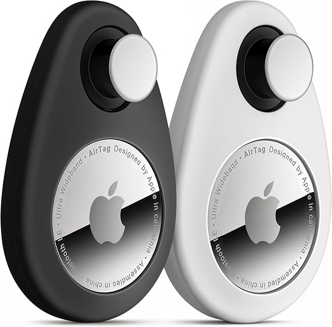 for Airtag Holder for Kids Hidden 2 Pack GPS Tracker Case, Anti-Removal Security Air Tag Case with Pins, GPS Cover Suitable for Children, Elderly, Pets, Backpack, Luggage (Black, White)