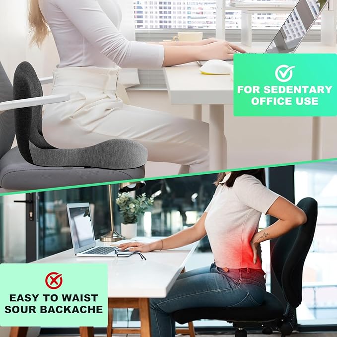 Buttocks Cushion for Office Chair Memory Foam Seat Pad for Butt Support Tailbone Relief Ergonomic Chair Cushion for Home Car Travel or Work (Classic Black)