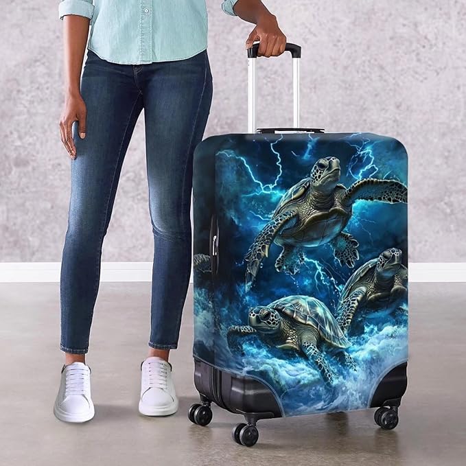 Sea Turtle Suitcase Cover Fits 22-25 Inch Luggage with Zipper Anti-Scratch Spandex Luggage Cover Washable Stretchable Travel Suitcase Covers for Luggage Universal Baggage Cover(Size M)