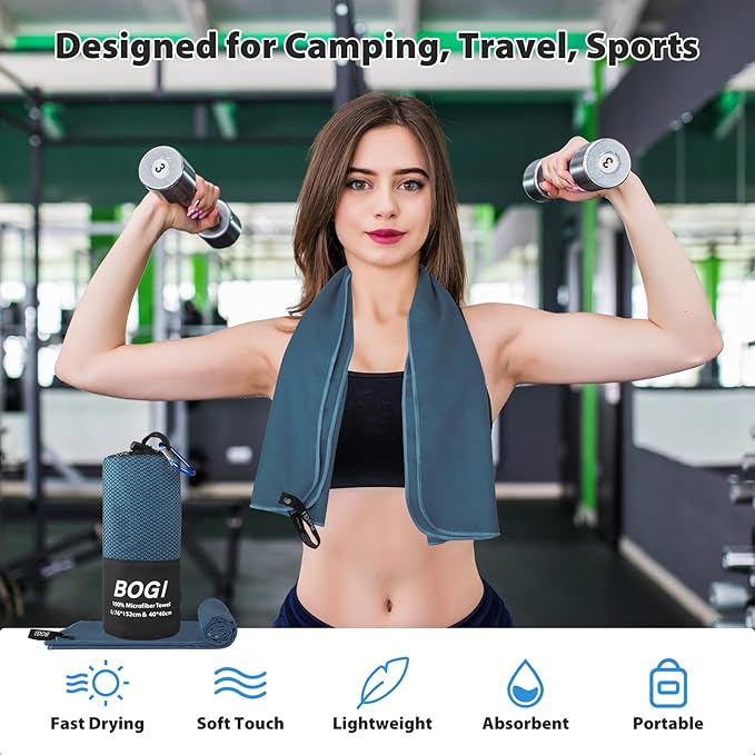 BOGI 4 Pack Microfiber Travel Sports Towel-Quick Dry Towel, Soft Lightweight Microfiber Camping Towel Absorbent Compact Travel Towel for Camping Gym Beach Bath Yoga Swimming Backpacking-4 pcs Medium