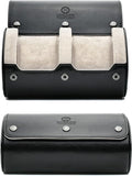 2 Watches Travel Case for Men - Mirage Watch Roll - Jade Black/Ivory White Vegan Leather