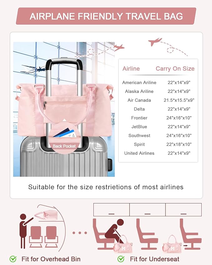 Initial Travel Duffel Bag Sports Gym Bag for Girls Teen Birthday Gifts,Pink Personalized Weekender Bag Carry On Tote Bags for Women Men,Waterproof Overnight Luggage Bag with Trolley Sleeve(Letter M)