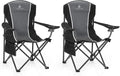 ALPHA CAMP Oversized Camping Folding Chair - Heavy Duty Steel Frame Support 350 LBS, Collapsible Padded Arm With Cup Holder, Quad Lumbar Back, Portable for Outdoor/Indoor