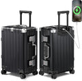 Krute Aluminum Frame Carry On Luggage 20 Inch Zipperless Luggages USB Charger Hardside PC Suitcase With Spinner Wheels Airline Approved Hard Shell Suitcases with TSA Lock (1 Piece)