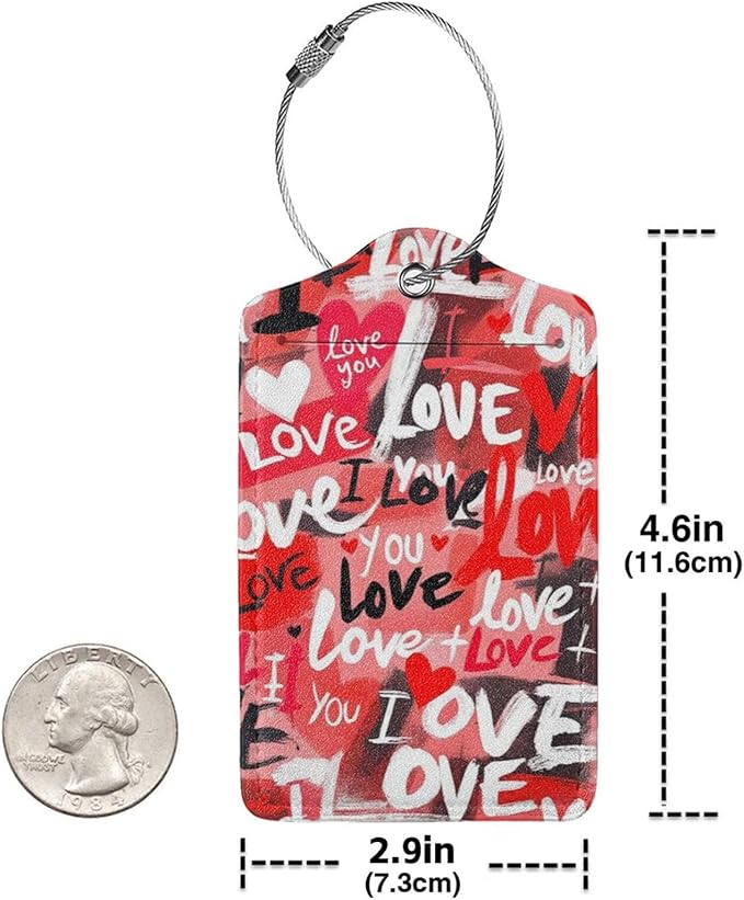 Fun Luggage Tags for Suitcases Leather Name Tag for Luggage Cute Travel Baggage Tags for Carnival Cruise Ships with Funny Patter 2pcs (Love)